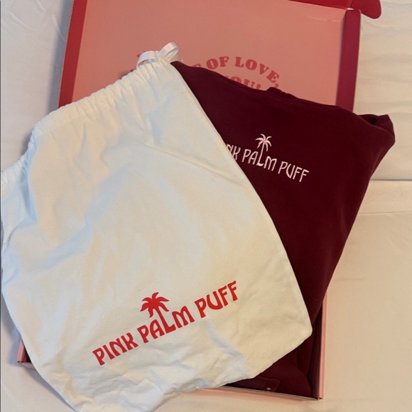 Pink Palm Puff Women's Maroon Hoodie Sweater - Picture 5 of 5